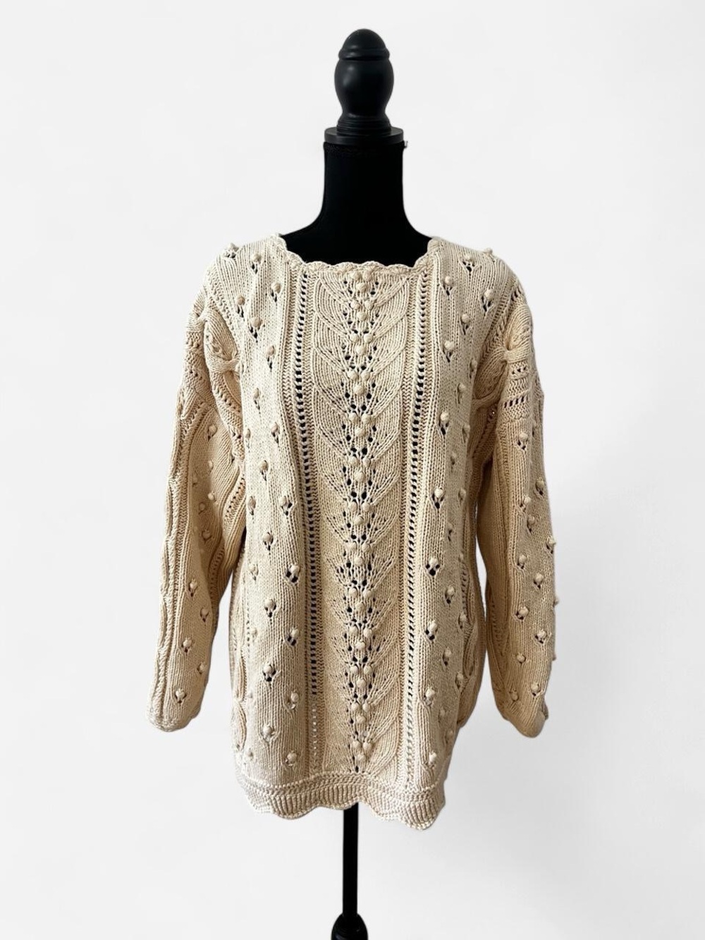 Cream Cotton Cottagecore Open Cable Knit Jumper Sweater Women’s M/L Coquette